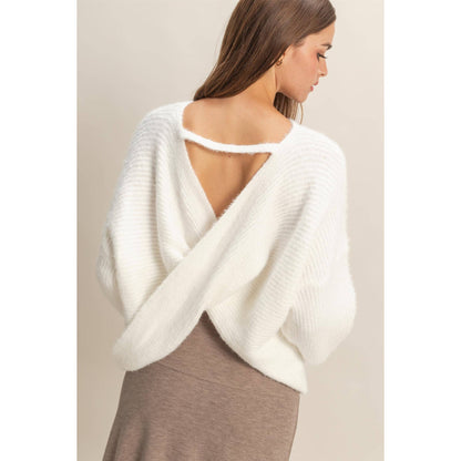 Back Twist Fuzzy Sweater