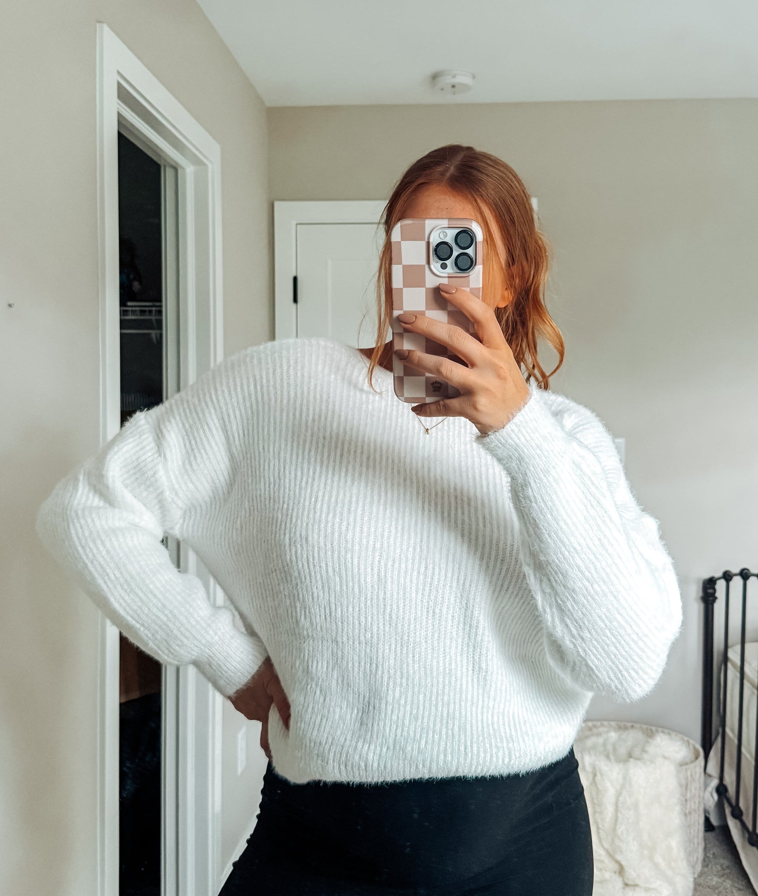 Back Twist Fuzzy Sweater