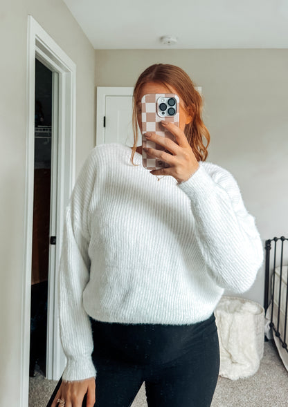 Back Twist Fuzzy Sweater