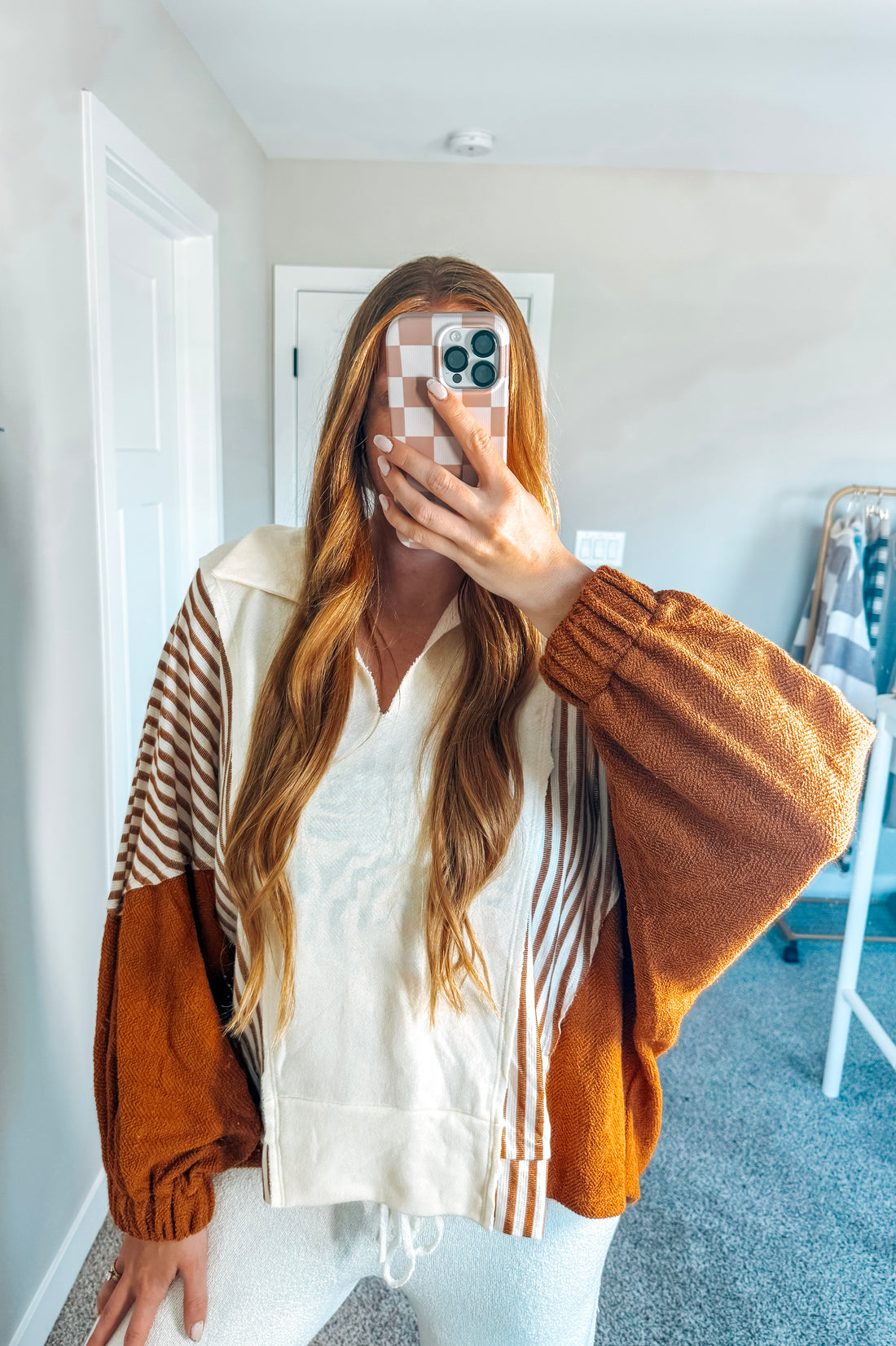 Oversized Collared V-Neck Top